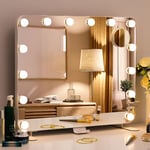 Miroir Maquillage Lumineux, Miroir LED, Miroir Hollywood, 60x50cm,14 Ampoules LED réglables,Miroir Coiffeuse éclairé avec Lumineux 3 Couleurs,Contrôle Tactile, Miroir de Table Miroir Mural