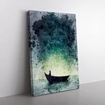 Alone In A Boat Canvas Print for Living Room Bedroom Home Office Décor, Wall Art Picture Ready to Hang, 76x50 cm (30x20 Inch) CAN3020-V1022-CK--491