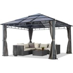 Intent24 - Tonnelle de Jardin 4x4 m Structure en Aluminium Toit Polycarbonate épaisseur env. 8 mm pavillon de Jardin Gris - gris