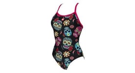 Maillot de bain 1 piece arena crazy skulls carnival light drop back noir rose