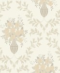 BEIGE BROWN CREAM TEXTURED FLOWER VINYL FEATURE WALLPAPER 313710