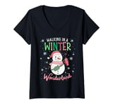 Womens Walking In A Winter Wonderland Snowman Funny Ugly Christmas V-Neck T-Shirt