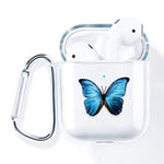 AKABEILA Coque AirPods Case, Compatible avec AirPods 2 & 1 Coques Transparente Housse Protection Etui Coque AirPods Case Coque (LED Avant Visible) Mousqueton Antichoc Etui Motifs Mignons, Papillon