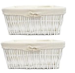 SET OF 2 Wider Large Big Deep Lined Kitchen Wicker Storage Basket Xmas Hamper Basket White,Set of 2 Large 46x35x19.5cm