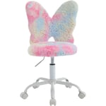 Chaise de Bureau Enfant en Fausse Fourrure Chaise Pivotante pour Enfant avec Dossier Chaise Bureau Fille pour Chambre, Rose