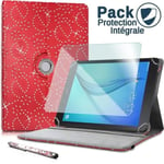 Pack Étui De Protection Style Diamants Rouge + Film De Protection En Verre Flexible + Stylet Tactile Pour Archos Access 101 Wifi