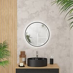 AURLANE Miroir Salle de Bain Rond avec éclairage LED et Contour Noir - Ø50cm - GO Black LED