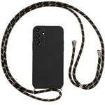 Vauki Coque pour Samsung Galaxy A14 5G avec Cordon, Etui avec Collier - Tour de Cou Lanière en Corde - Silicone Housse avec Réglable Chaine pour Samsung A14 5G, Bandouliere - Noir