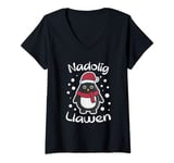 Womens Nadolig Llawen Wales Welsh Cymru Happy Christmas Penguin V-Neck T-Shirt