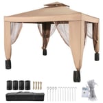 VEVOR Pavillon de Jardin, 3,3 x 3,3 m, tonnelle de Jardin pavillon Gazebo avec moustiquaire, bâche imperméable, pour terrasse activités de Plein air fêtes barbecues protéger de la Pluie et du Soleil