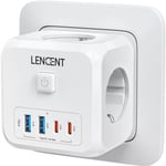 LENCENT Prolongateur de prise murale 7-en-1 EU Plug avec prises 3AC + 2 USB-A + 2 USB-C Cube Socket On/Off Adaptateur interrupteur pour la maison - Type White 3AC 2U2C #B