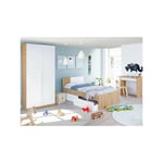 Chambre enfant complète 90x190 Blanc/Chêne - toza n°2 - Cadre de lit : l 97 x l 196 x h 77 cm Armoire : l 90 x l 52 x h 200 cm , Bureau : l 81 x l 40