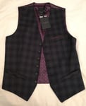 Ted Baker Yonkwai Wool Check Waistcoat Size 2 uk 36 eu 46