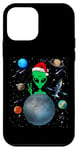 Coque pour iPhone 12 mini Christmas Alien Santa Peace Hand In Space Santa Hat Xmas