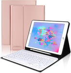 Étui Clavier Pour Ipad 9.7"", Ipad 6eme Generation 2018/Ipad 5eme Generation 2017, Ipad Air 2/1, Ipad Pro 9.7, Clavier Azerty Français Bluetooth Avec Fente Pour Stylo, Or Rose