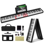 VEVOR Clavier Piano Pliable 88 Touches, Bluetooth et MIDI, Piano Électronique Numérique Portable avec Pédale de Sustain, Touches Lumineuses, Rechargeable pour Débutants, Adolescents, Adultes, Noir