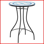 Table de bistro mosaïque bleu et blanc Ø50x70 cm céramique -BK4003399 (PLA)