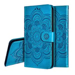 IMEIKONST Compatible with Xiaomi Redmi Note 10 5G Case, Premium PU Leather Embossed Phone Case Bookstyle Flip Wallet Card Slot Holder Magnetic Stand Cover for Redmi Note 10 5G. Mandala Blue LD