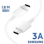 180cm - Cable Cordon Blanc Prise double USB-C Origine Charge Rapide Original Chargeur Type-C 15W/25W Pour Samsung Galaxy A40 A41 A42 A50 A50s A51 A52 A52S A53 5G A54 A55