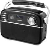 E66809 Dab Plus Portable Solar Radio (Design rétro,Panneau Solaire,Bluetooth,Dab+ FM,Batterie intégrée,Port USB,AUX,minuteur de Mise en Veille,antenne télescopique) Noir(Q423)