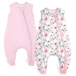 Yoofoss Lot de 2 Gigoteuse à Pieds Bébé Coton 1.5 TOG Sac de Couchage Turbulette avec Jambes et Fermeture éclair Emmaillotage 100 cm pour Nouveau-né Garçons Filles 4-6 Ans