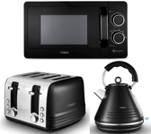 Tower Ash Black Pyramid Kettle 4 Slice Toaster & T24042BLK Manual Microwave Set