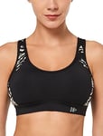 Yvette Soutien Gorge de Sport Femme Dos Croisé Maintien Élevé Grande Taille Brassière sans Armature avec Coussinets Course Tennis Fitness,Black/Leopard Print,85F