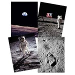 Wee Blue Coo Apollo 11 Astronaut Aldrin Armstrong 50th Anniversary Moon Landing Saturn V Rocket Wall Art Print Poster Home Decor Premium Pack of 4 Lune Fusée mur Affiche Accueil Déco