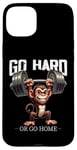 Coque pour iPhone 15 Plus Go Hard Or Go Home Monkey Haltérophilie Fitness Gym