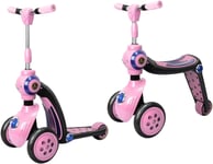 2-in-1 Ride on Scooter And Trike Switch From Trike to Scooter Pink