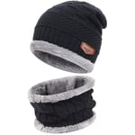 Bequemer Laden Hommes Femmes Hiver Bonnet Écharpe Ensemble Chaud Tricot Doublé Polaire Chapeau Cache-Cou Cadeau Homme Femme