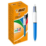 BIC 4 Couleurs Mini Stylos-Bille Rétractables Pointe Moyenne (1,0 mm) - Boîte de 12