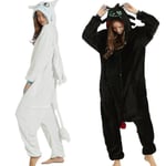 Tandlös drake Vit Svart Onesie Vuxen unisex flanellpyjamas Anime Cosplay Träna din natt Fury Sovkläder V Yz Vit White M  156*165cm