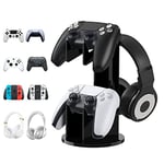 MoKo Universal Stand for Gamepad and Headphone Stand, 2 in 1 Game Controller Stand Holder Storage Organizer for ps5, ps4, xbox One, Xbox Series, Controller Stand Gaming Accessories, Black