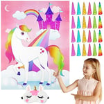 JOYIN Pin The Horn on The Unicorn Party Game with a 28" x 21"(71x53 cm) Poster, 24 Horns, 1 Eye Mask for Unicorn Party Favors Kids Birthday Party Supplies & Decorations