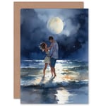 Dancing in the Waves Watercolour Romance Love Anniversary Blank Greeting Card