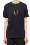 FRED PERRY | Mens Navy Blue M8533 Embroidered Laurel Ringer T Shirt | Size Small