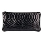 Clairefontaine 410181C - Une Trousse Scolaire Plate Effet Python Noir 22x11 cm en Véritable Cuir d'Agneau