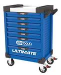 KS Tools 804.0007 - Servante d'atelier 7 tiroirs - Gamme ULTIMATE® - Système de fermeture centralisé par serrure - 4 roues robustes - Plan de travail en inox - Couleur Bleue