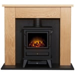 Adam Chester Stove Fireplace in Oak & Black with Hudson Electric Stove in Bla...