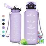 Gourde Sport 1.5L, Gourde Sport avec Paille, Bouteille d'eau Sport Étanche, Bouteille Reutilisable, Gourde Graduée pour 1 Journee, Gourde Motivation pour Adulte, Randonnée, l'école, Fitness