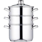 KitchenCraft 3 Tier Food Steamer Pan/Stock Pot in Gift Box, Induction Safe, Stainless Steel, 18 cm (7"), Silver