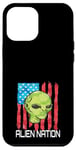 iPhone 12 Pro Max Funny Alien UFO USA Flag and Green Alien Head Case