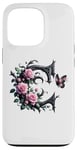 Coque pour iPhone 13 Pro Letter C Initial Floral Monogram Rose Pink Flower Butterfly