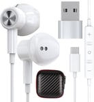 Écouteurs USB C avec Microphone HiFi Stéréo USB C Casque avec USB C vers A Adaptateur pour Samsung S20 FE/S21 Ultra, OnePlus Nord 2 9 Pro 8T Mi 10T Pro POCO F3, Google Pixel 5, Huawei P30 P20