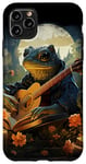 Coque pour iPhone 11 Pro Max grenouille jouant de la guitare livre nuit lune bougies fleurs