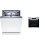 Bosch SMV4HVX45E - Série 4, Lave-vaisselle encastrable - 60cm - Home Connect - 13 couverts & Four encastrable Série 4-60 x 60 cm - HBA553BR0 - Four multi-fonctions à air chaud 3D - 3400 W