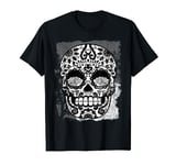 Sugar Skull Black White Grunge Mexican Art Day Of The Dead T-Shirt