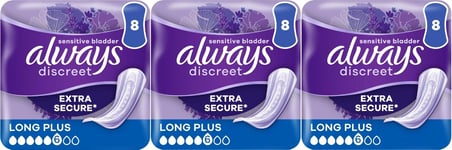 Always Discreet Sensitive Bladder Incontinence Pads Long Plus Pad Thin - 24 Pack