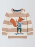 John Lewis Baby Stripe Skateboarding Squirrel Jumper, Neutral